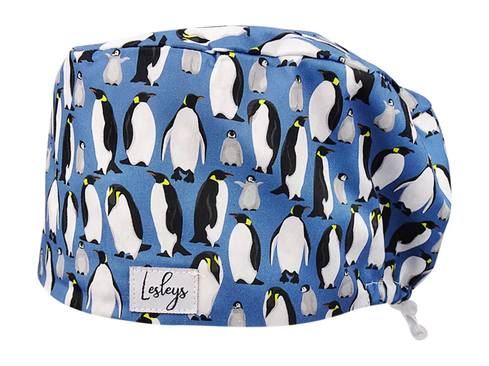 Stoff OP Haube aus Baumwolle Pinguine. Bunte OP Muetze fuer Damen und Herren