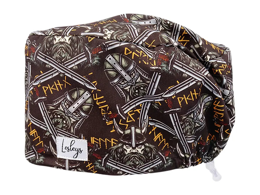 Stoff OP Haube aus Baumwolle Vikings. Bunte OP Muetze fuer Damen und Herren