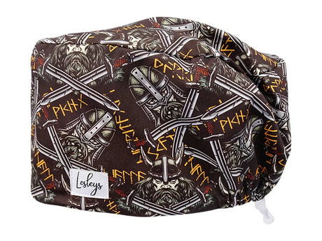 Stoff OP Haube aus Baumwolle Vikings. Bunte OP Muetze fuer Damen und Herren