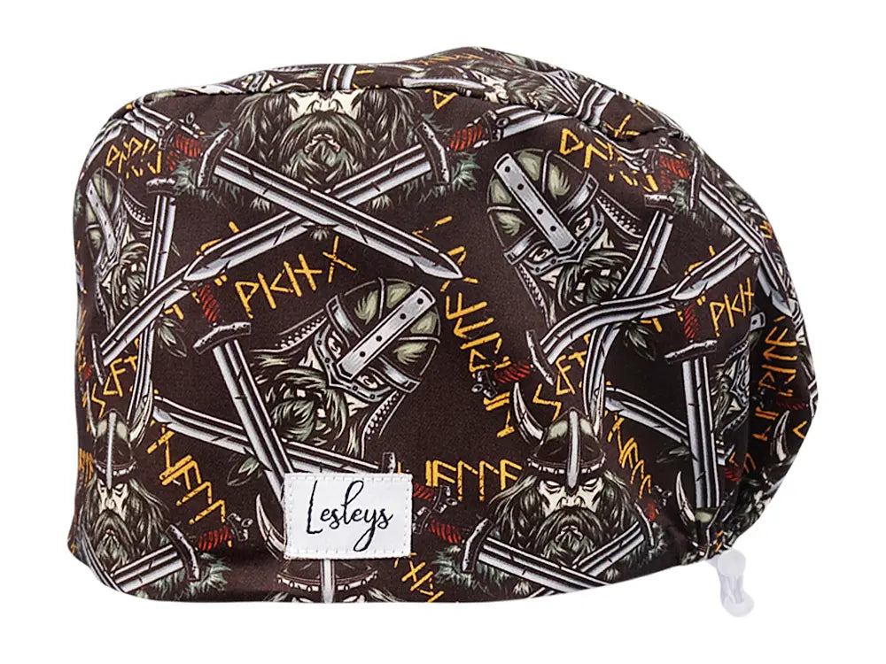 Stoff OP Haube aus Baumwolle Vikings. Bunte OP Muetze fuer Damen und Herren