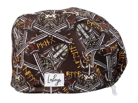 Stoff OP Haube aus Baumwolle Vikings. Bunte OP Muetze fuer Damen und Herren
