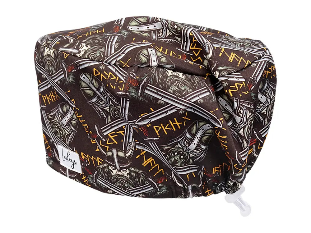 Stoff OP Haube aus Baumwolle Vikings. Bunte OP Muetze fuer Damen und Herren