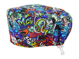 Stoff OP Haube aus Baumwolle Graffiti. Bunte OP Muetze fuer Damen und Herren