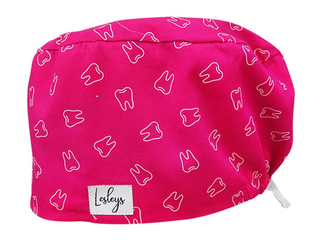 Stoff OP Haube aus Baumwolle Pinke Zähne. Bunte OP Mütze für Damen und Herren
