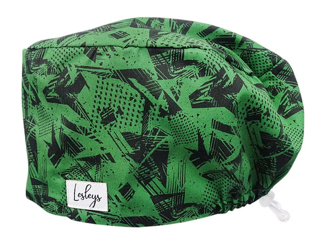 Stoff OP Haube aus Baumwolle Green River. Bunte OP Muetze fuer Damen und Herren