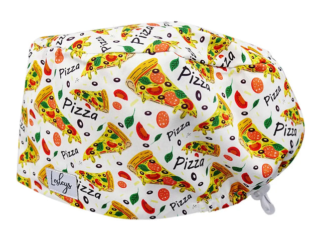 Stoff OP Haube aus Baumwolle Pizza. Bunte OP Muetze fuer Damen und Herren