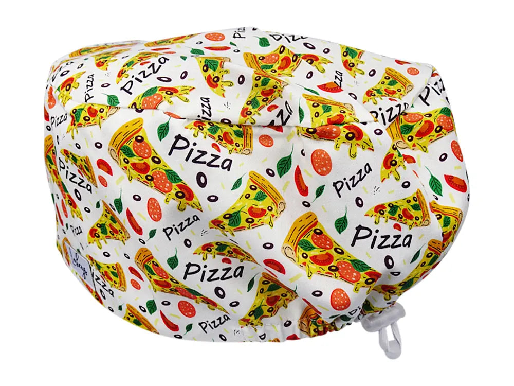 Stoff OP Haube aus Baumwolle Pizza. Bunte OP Muetze fuer Damen und Herren