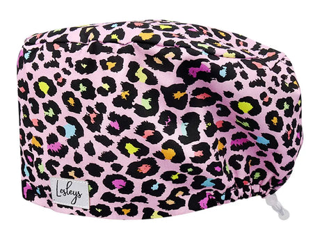 Stoff OP Haube aus Baumwolle Rosa Leopard. Bunte OP Mütze für Damen und Herren