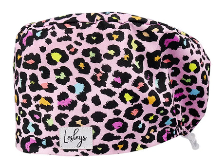 Stoff OP Haube aus Baumwolle Rosa Leopard. Bunte OP Mütze für Damen und Herren