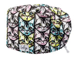 Stoff OP Haube aus Baumwolle Curious cats. Bunte OP Muetze fuer Damen und Herren