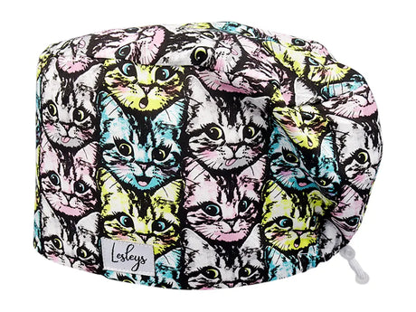 Stoff OP Haube aus Baumwolle Curious cats. Bunte OP Muetze fuer Damen und Herren