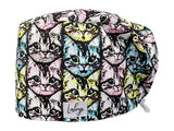 Stoff OP Haube aus Baumwolle Curious cats. Bunte OP Muetze fuer Damen und Herren