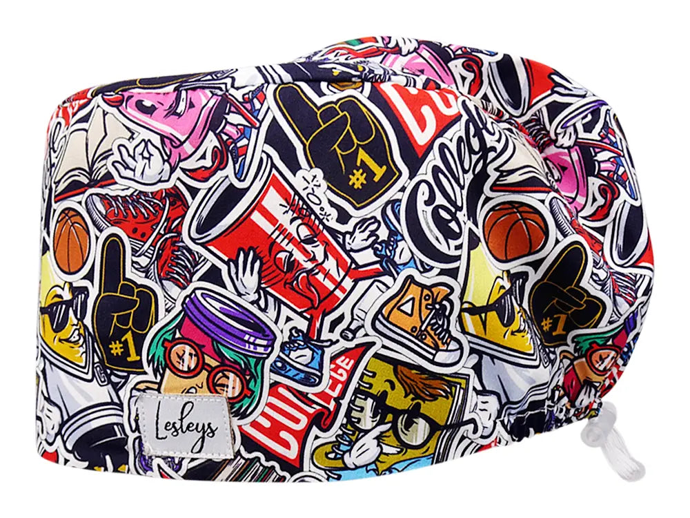 Stoff OP Haube aus Baumwolle College. Bunte OP Muetze fuer Damen und Herren