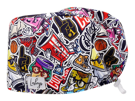 Stoff OP Haube aus Baumwolle College. Bunte OP Muetze fuer Damen und Herren