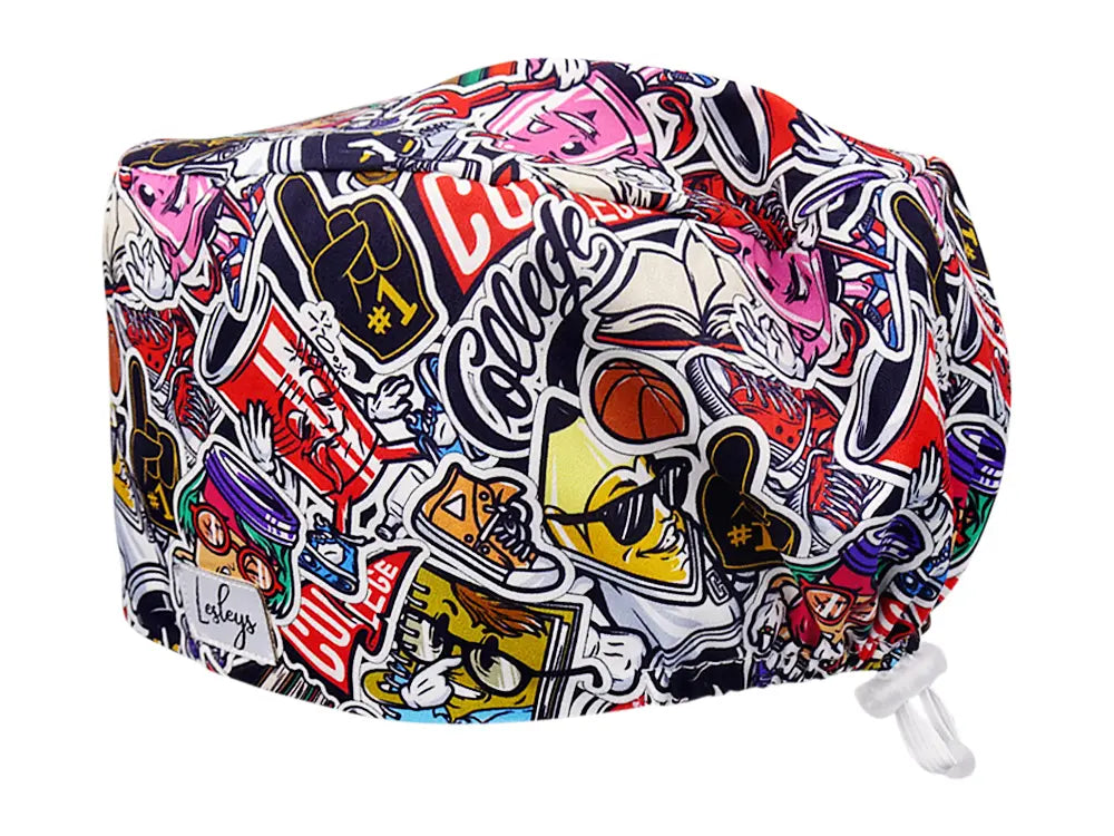 Stoff OP Haube aus Baumwolle College. Bunte OP Muetze fuer Damen und Herren