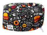 Stoff OP Haube aus Baumwolle Fast Food. Bunte OP Muetze fuer Damen und Herren