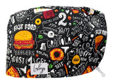 Stoff OP Haube aus Baumwolle Fast Food. Bunte OP Muetze fuer Damen und Herren