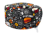 Stoff OP Haube aus Baumwolle Fast Food. Bunte OP Muetze fuer Damen und Herren