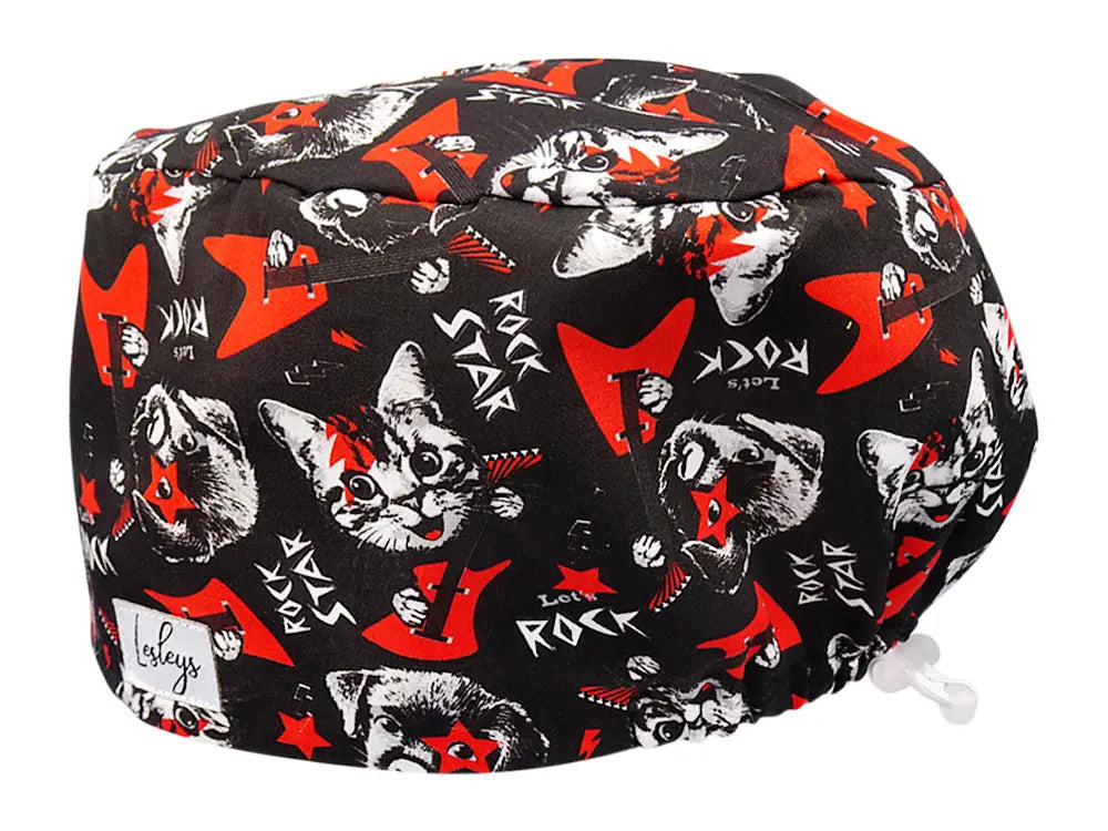 Stoff OP Haube aus Baumwolle Rockstar Pets. Bunte OP Muetze fuer Damen und Herren