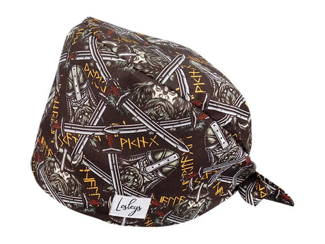Stoff OP Haube aus Baumwolle Vikings. Bunte OP Muetze fuer Damen und Herren