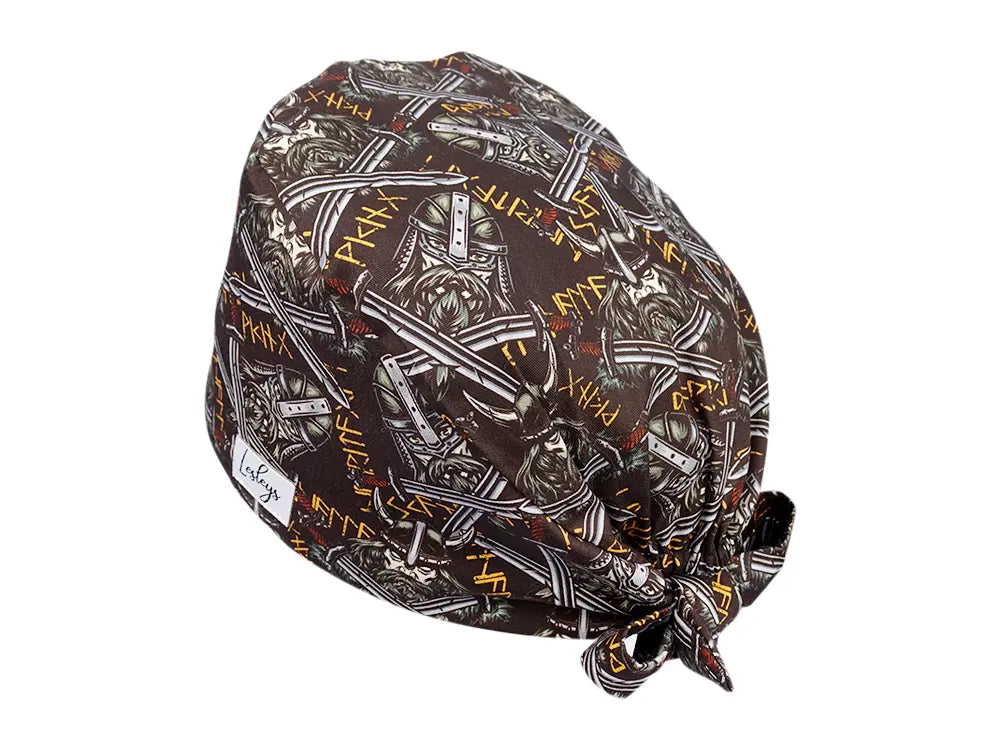 Stoff OP Haube aus Baumwolle Vikings. Bunte OP Muetze fuer Damen und Herren