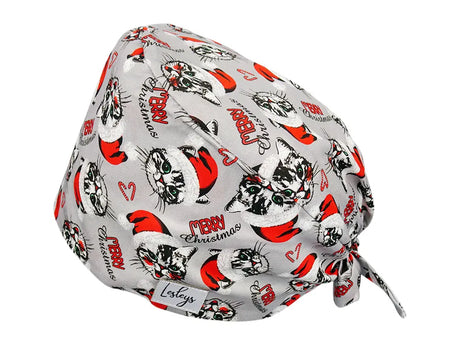 Stoff OP Haube aus Baumwolle Christmas Cats. Bunte OP Muetze fuer Damen und Herren