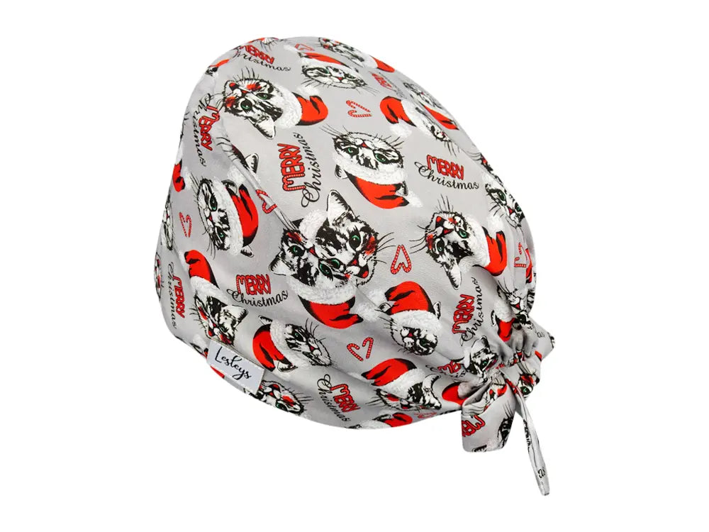 Stoff OP Haube aus Baumwolle Christmas Cats. Bunte OP Muetze fuer Damen und Herren