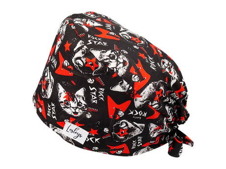 Stoff OP Haube aus Baumwolle Rockstar Pets. Bunte OP Muetze fuer Damen und Herren