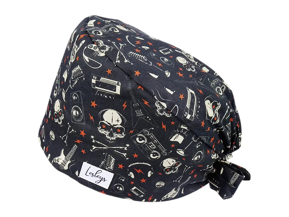 Stoff OP Haube aus Baumwolle Heavy Metal. Bunte OP Muetze fuer Damen und Herren