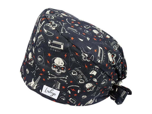 Stoff OP Haube aus Baumwolle Heavy Metal. Bunte OP Muetze fuer Damen und Herren
