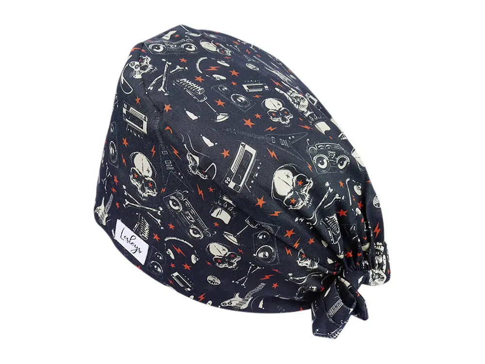 Stoff OP Haube aus Baumwolle Heavy Metal. Bunte OP Muetze fuer Damen und Herren