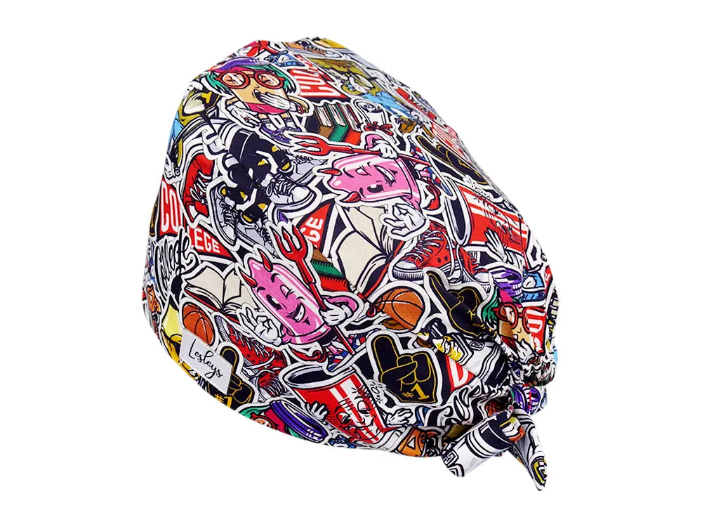 Stoff OP Haube aus Baumwolle College. Bunte OP Muetze fuer Damen und Herren