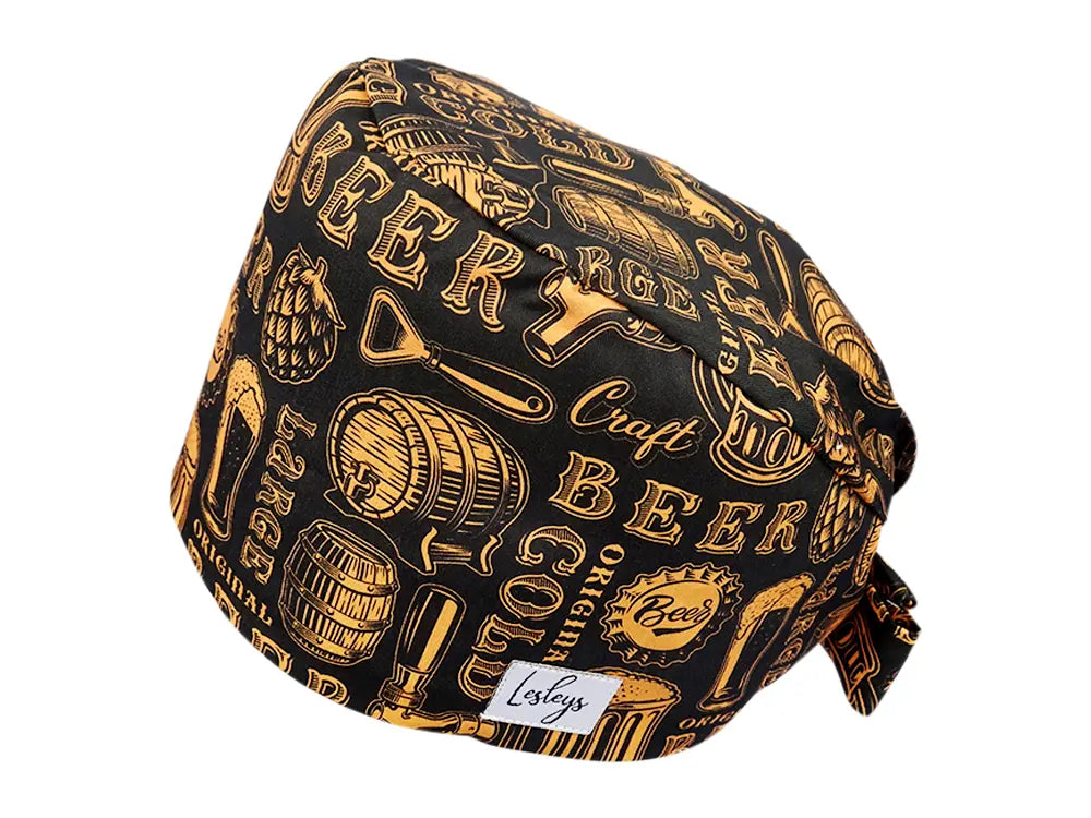 Stoff OP Haube aus Baumwolle Craft Beer. Bunte OP Muetze fuer Damen und Herren