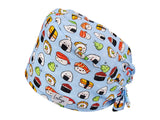 Stoff OP Haube aus Baumwolle Sushi. Bunte OP Muetze fuer Damen und Herren