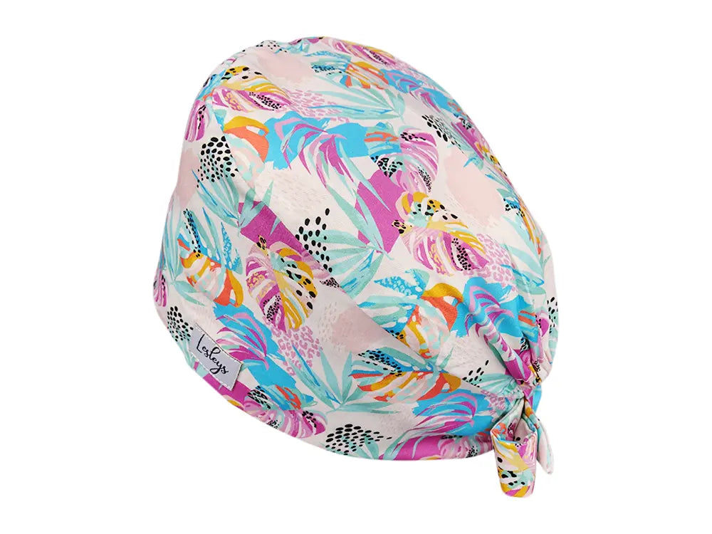Stoff OP Haube aus Baumwolle Paradies Palme. Bunte OP Mütze für Damen und Herren