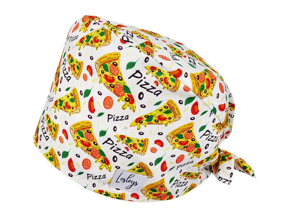 Stoff OP Haube aus Baumwolle Pizza. Bunte OP Muetze fuer Damen und Herren