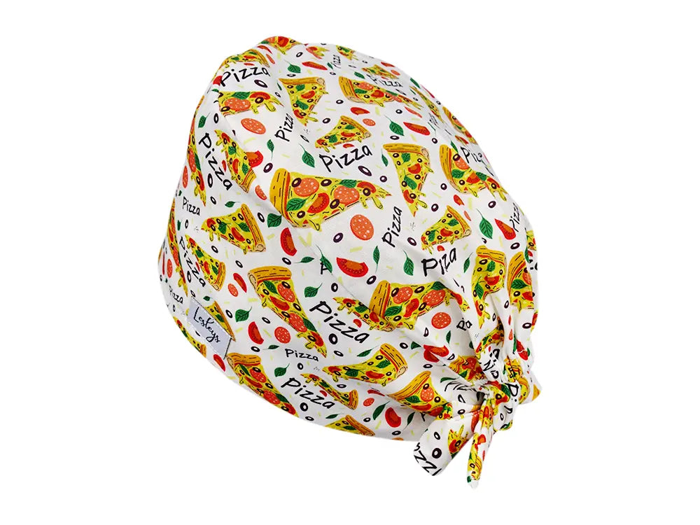 Stoff OP Haube aus Baumwolle Pizza. Bunte OP Muetze fuer Damen und Herren