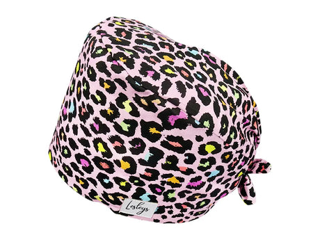 Stoff OP Haube aus Baumwolle Rosa Leopard. Bunte OP Mütze für Damen und Herren