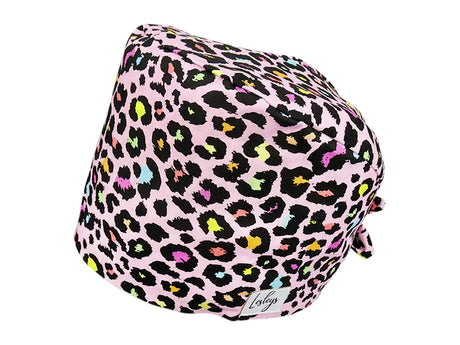 Stoff OP Haube aus Baumwolle Rosa Leopard. Bunte OP Mütze für Damen und Herren
