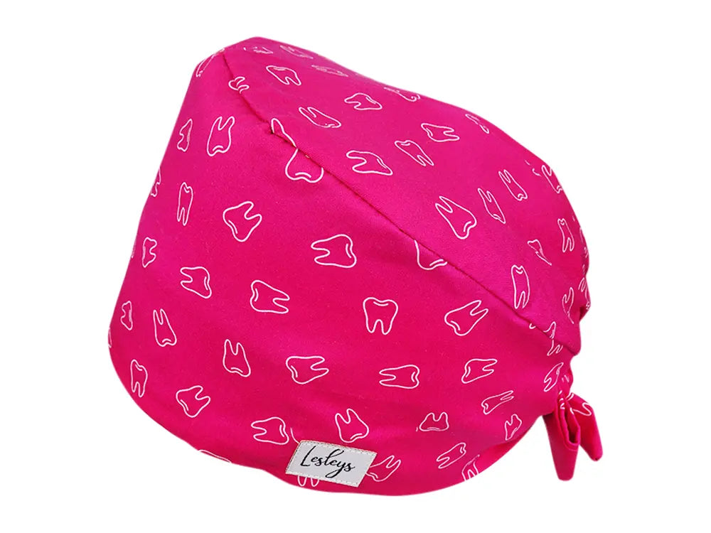 Stoff OP Haube aus Baumwolle Pinke Zähne. Bunte OP Muetze fuer Damen und Herren