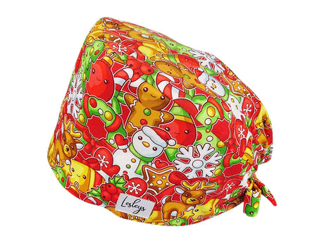Stoff OP Haube aus Baumwolle Weihnachtsbaeckerei. Bunte OP Mütze für Damen und Herren