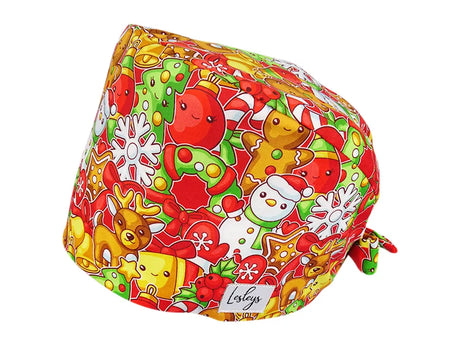 Stoff OP Haube aus Baumwolle Weihnachtsbaeckerei. Bunte OP Mütze für Damen und Herren
