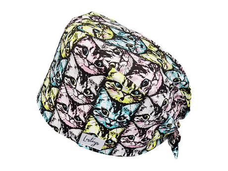 Stoff OP Haube aus Baumwolle Curious cats. Bunte OP Muetze fuer Damen und Herren