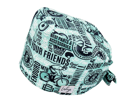 Stoff OP Haube aus Baumwolle Cyclery. Bunte OP Muetze fuer Damen und Herren