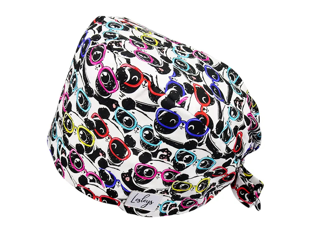 Stoff OP Haube aus Baumwolle cool panda. Bunte OP Muetze fuer Damen und Herren