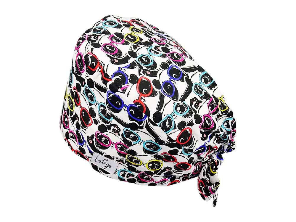 Stoff OP Haube aus Baumwolle cool panda. Bunte OP Muetze fuer Damen und Herren