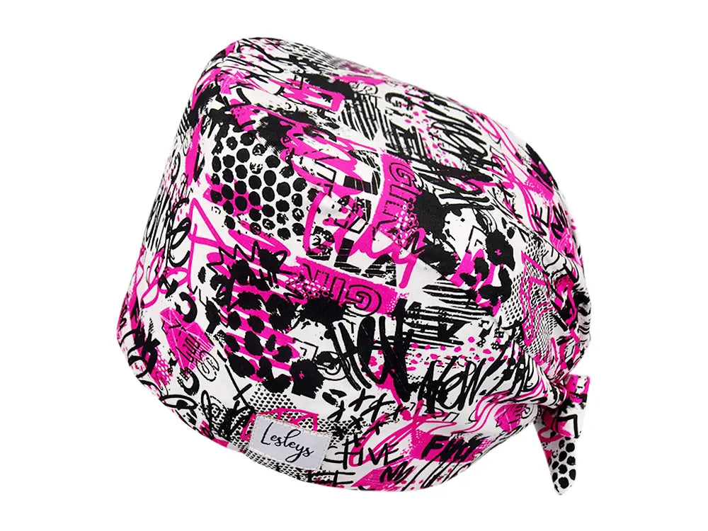 Stoff OP Haube aus Baumwolle Pink Glamour. Bunte OP Muetze fuer Damen und Herren