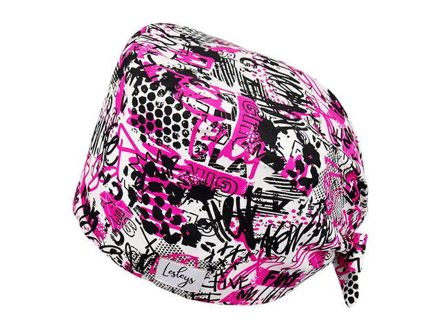 Stoff OP Haube aus Baumwolle Pink Glamour. Bunte OP Muetze fuer Damen und Herren