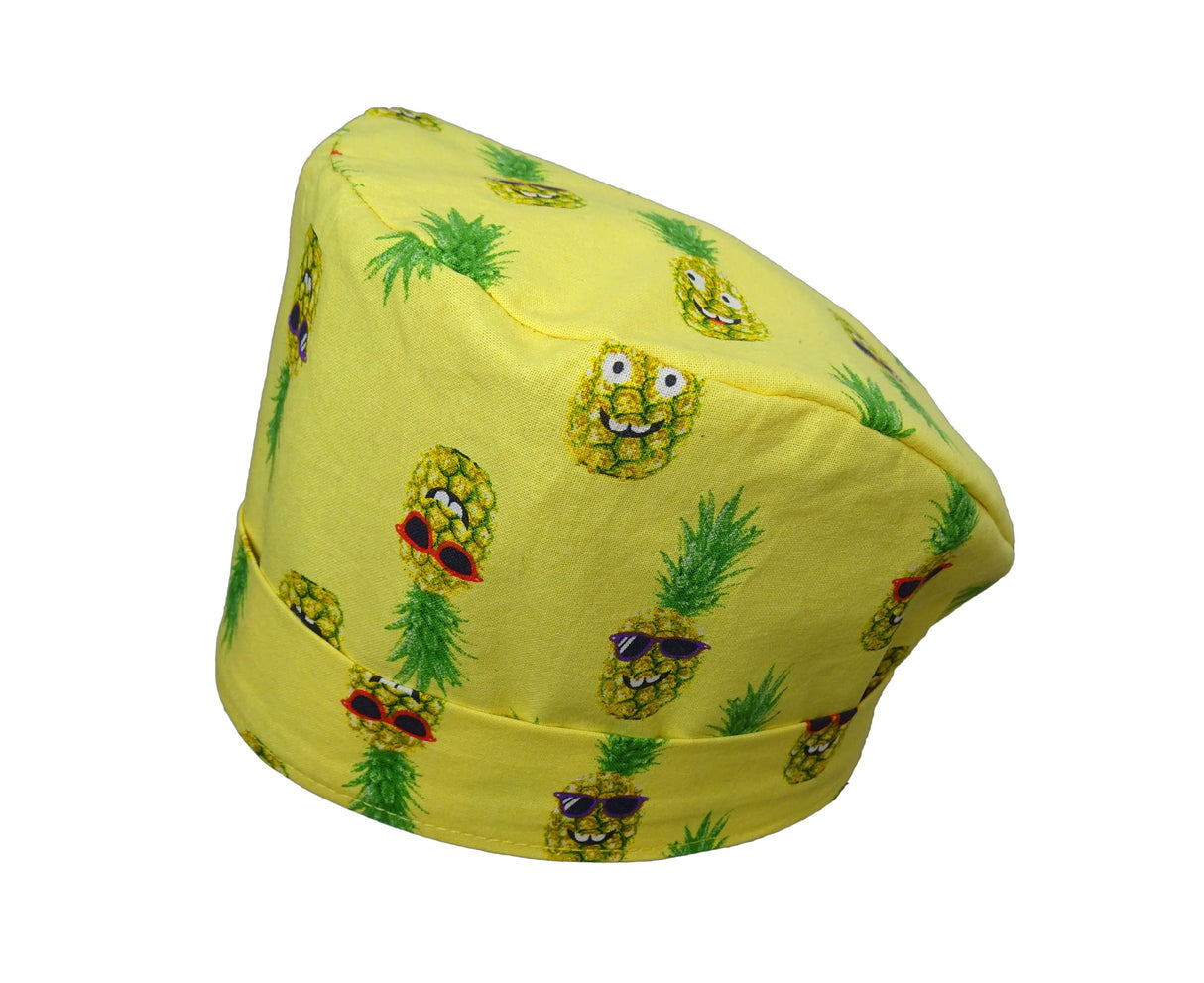 Lesleys OP-Haube für lange Haare Coole Ananas - Stoff OP-Haube aus 100% Baumwolle