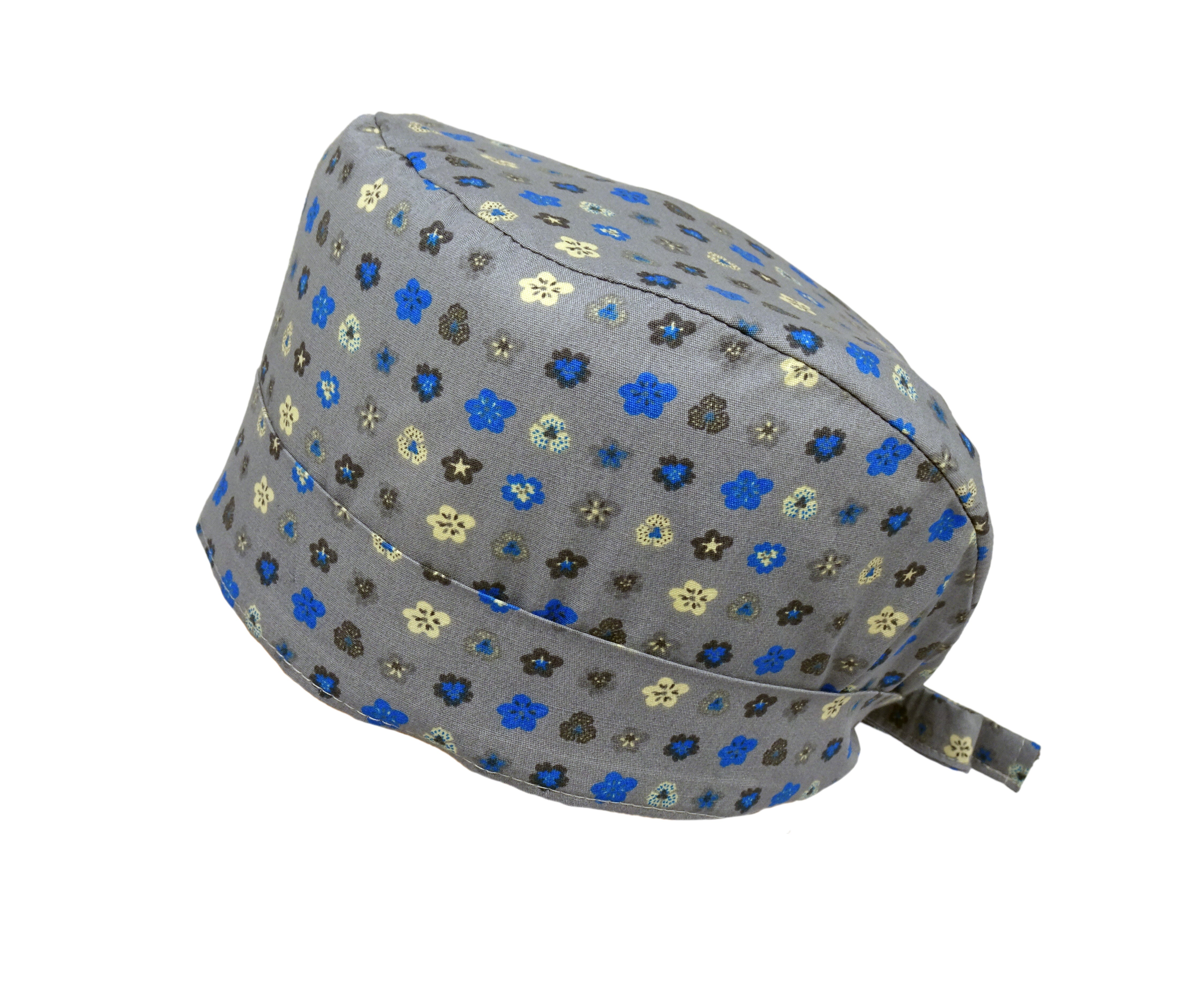 Stoff OP Haube Little Flowers Grau aus 100% Baumwolle für langes und kurzes Haar - Lesleys OP-Hauben